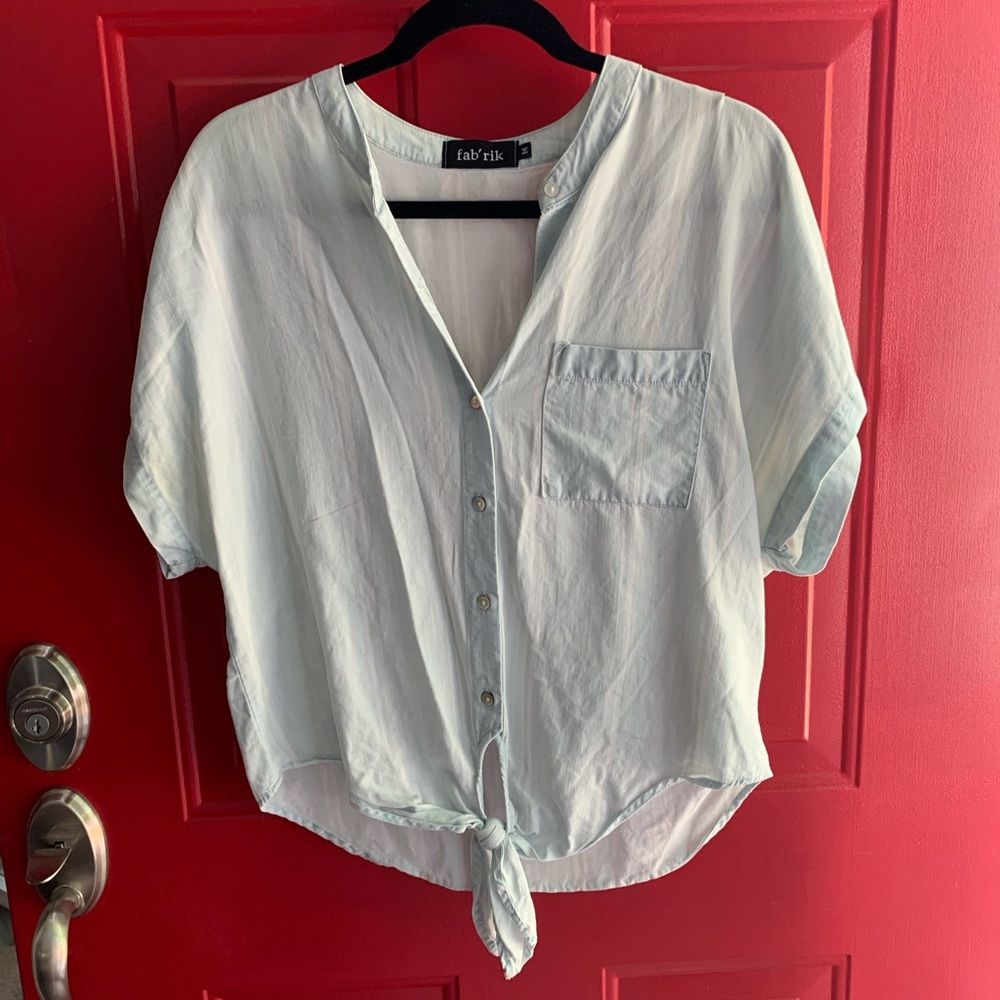 fab’rik Light Denim Tie Front Blouse